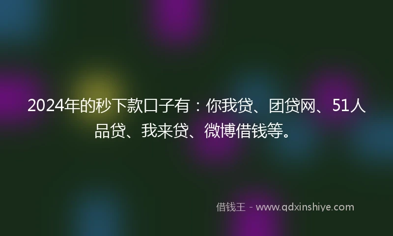 2024年的秒下款口子有：你我贷、团贷网、51人品贷、我来贷、微博借钱等。