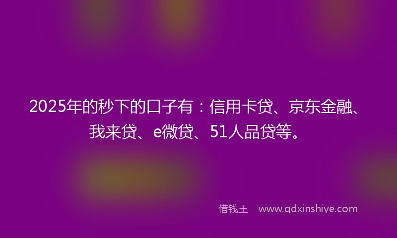 2025年的秒下的口子有：信用卡贷、京东金融、我来贷、e微贷、51人品贷等。