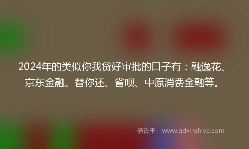 2024年的类似你我贷好审批的口子有：融逸花、京东金融、替你还、省呗、中原消费金融等。