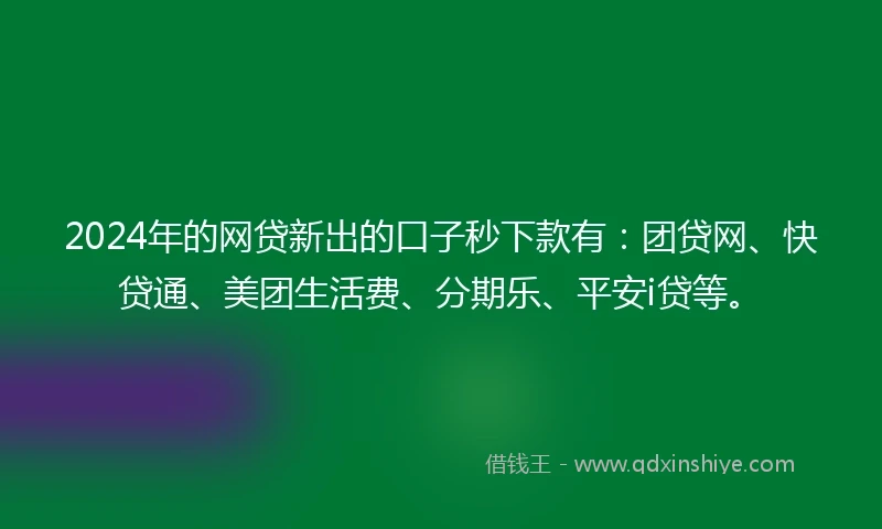 2024年的网贷新出的口子秒下款有：团贷网、快贷通、美团生活费、分期乐、平安i贷等。