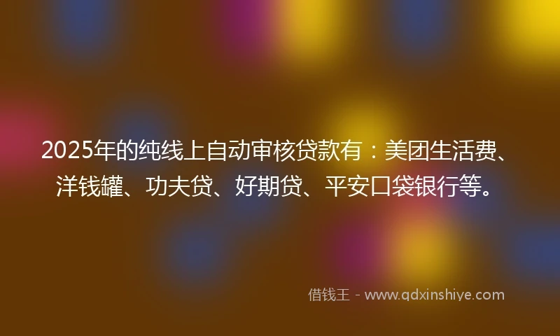2025年的纯线上自动审核贷款有：美团生活费、洋钱罐、功夫贷、好期贷、平安口袋银行等。