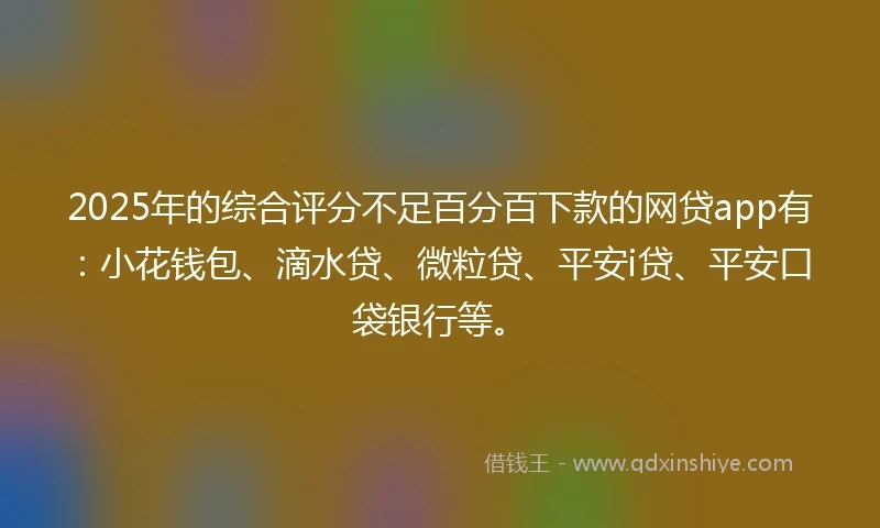 2025年的综合评分不足百分百下款的网贷app有：小花钱包、滴水贷、微粒贷、平安i贷、平安口袋银行等。
