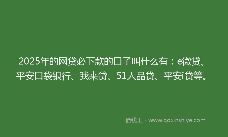 2025年的网贷必下款的口子叫什么有：e微贷、平安口袋银行、我来贷、51人品贷、平安i贷等。