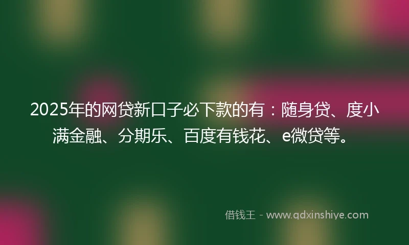 2025年的网贷新口子必下款的有：随身贷、度小满金融、分期乐、百度有钱花、e微贷等。