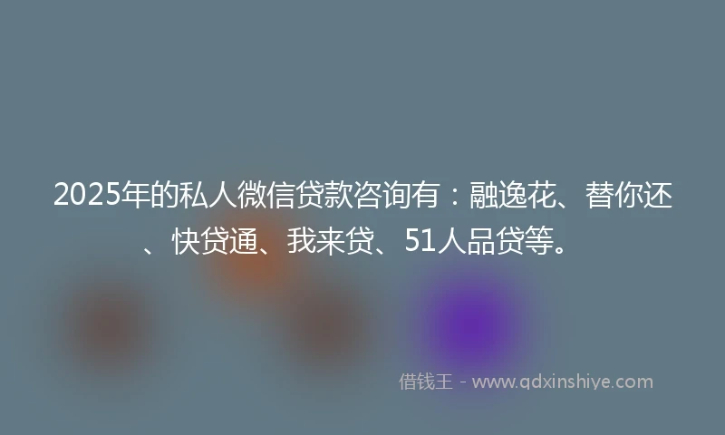 2025年的私人微信贷款咨询有：融逸花、替你还、快贷通、我来贷、51人品贷等。