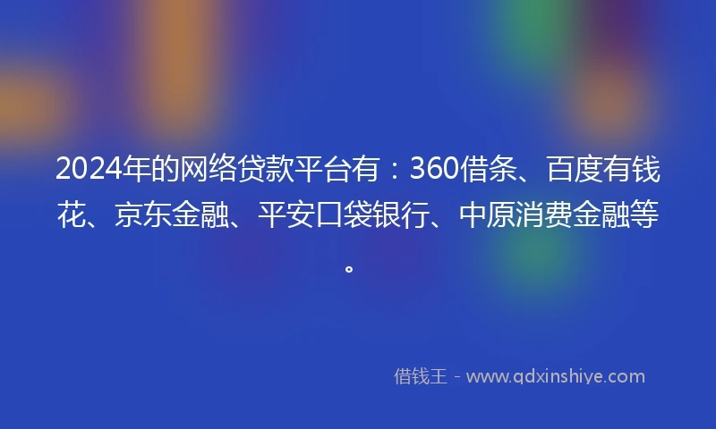 2024年的网络贷款平台有：360借条、百度有钱花、京东金融、平安口袋银行、中原消费金融等。