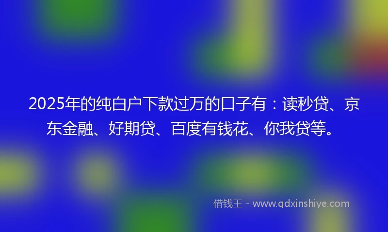 2025年的纯白户下款过万的口子有:读秒贷、京东金融、好期贷、百度有钱花、你我贷等。