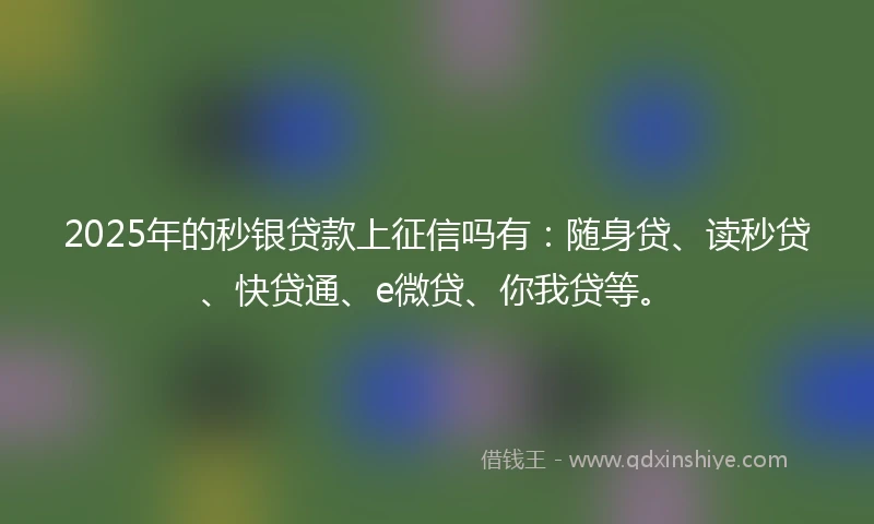 2025年的秒银贷款上征信吗有：随身贷、读秒贷、快贷通、e微贷、你我贷等。