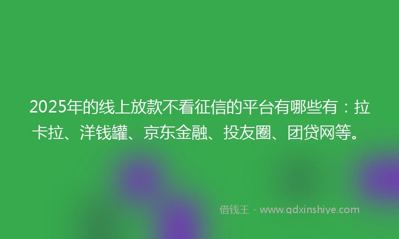 2025年的线上放款不看征信的平台有哪些有：拉卡拉、洋钱罐、京东金融、投友圈、团贷网等。