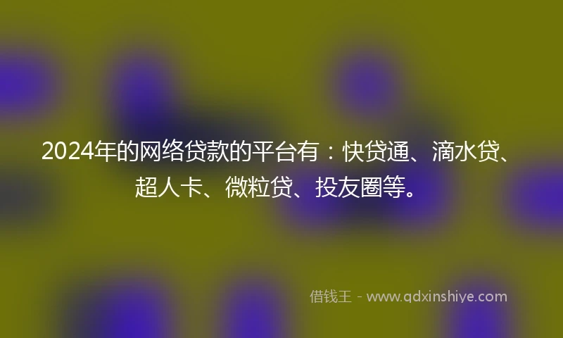 2024年的网络贷款的平台有：快贷通、滴水贷、超人卡、微粒贷、投友圈等。