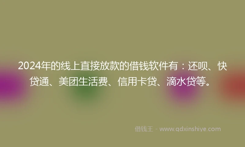 2024年的线上直接放款的借钱软件有：还呗、快贷通、美团生活费、信用卡贷、滴水贷等。