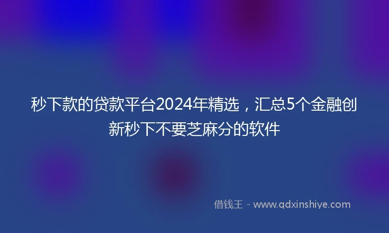 秒下款的贷款平台2024年精选，汇总5个金融创新秒下不要芝麻分的软件
