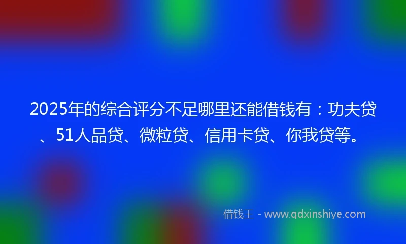 2025年的综合评分不足哪里还能借钱有：功夫贷、51人品贷、微粒贷、信用卡贷、你我贷等。