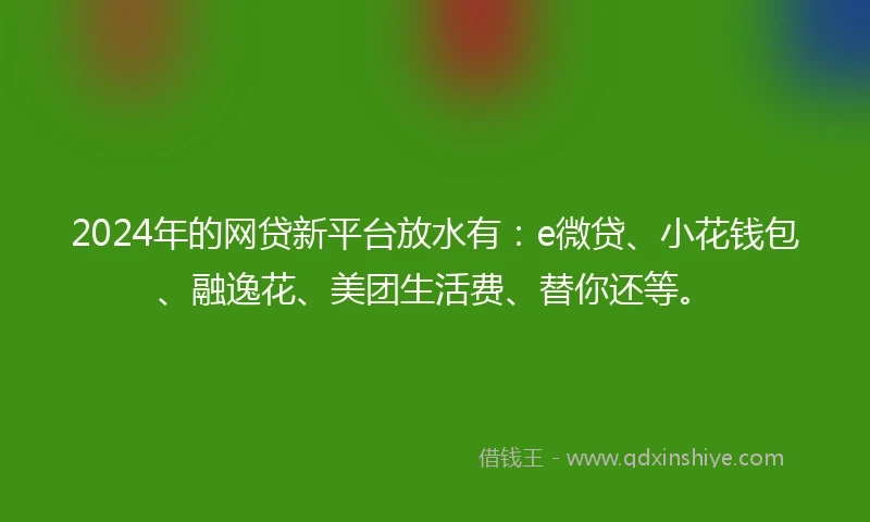 2024年的网贷新平台放水有：e微贷、小花钱包、融逸花、美团生活费、替你还等。