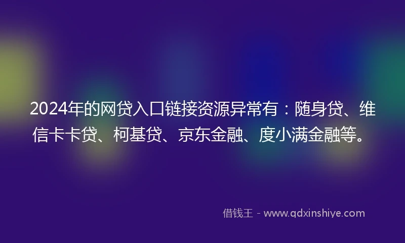 2024年的网贷入口链接资源异常有：随身贷、维信卡卡贷、柯基贷、京东金融、度小满金融等。