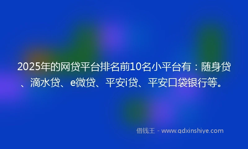 2025年的网贷平台排名前10名小平台有：随身贷、滴水贷、e微贷、平安i贷、平安口袋银行等。