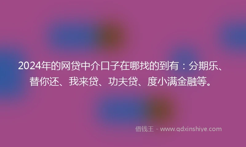 2024年的网贷中介口子在哪找的到有：分期乐、替你还、我来贷、功夫贷、度小满金融等。