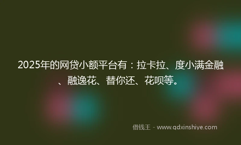 2025年的网贷小额平台有：拉卡拉、度小满金融、融逸花、替你还、花呗等。