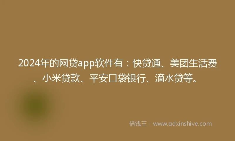2024年的网贷app软件有：快贷通、美团生活费、小米贷款、平安口袋银行、滴水贷等。