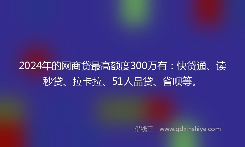 2024年的网商贷最高额度300万有：快贷通、读秒贷、拉卡拉、51人品贷、省呗等。