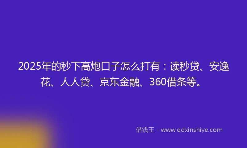 2025年的秒下高炮口子怎么打有：读秒贷、安逸花、人人贷、京东金融、360借条等。