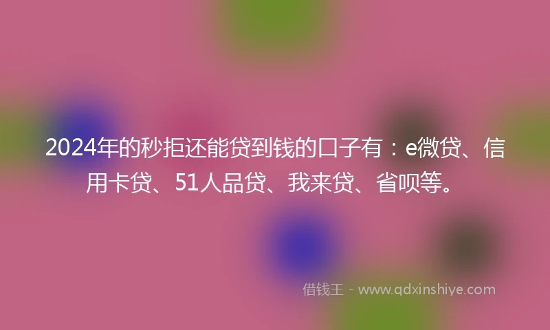 2024年的秒拒还能贷到钱的口子有：e微贷、信用卡贷、51人品贷、我来贷、省呗等。