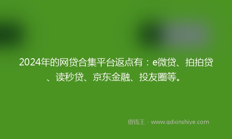 2024年的网贷合集平台返点有：e微贷、拍拍贷、读秒贷、京东金融、投友圈等。