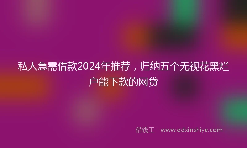 私人急需借款2024年推荐，归纳五个无视花黑烂户能下款的网贷