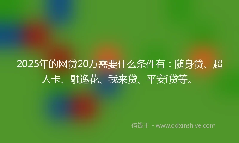 2025年的网贷20万需要什么条件有：随身贷、超人卡、融逸花、我来贷、平安i贷等。
