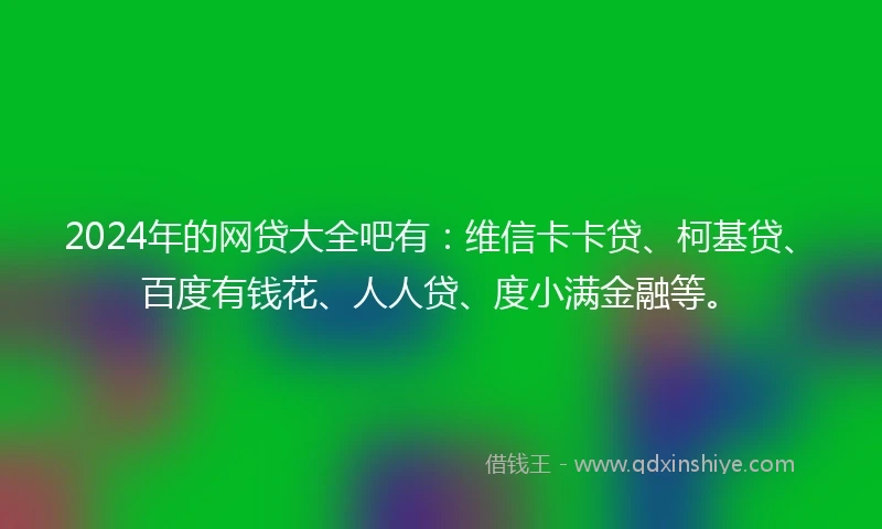 2024年的网贷大全吧有：维信卡卡贷、柯基贷、百度有钱花、人人贷、度小满金融等。