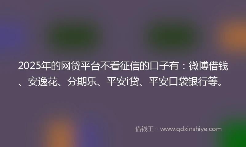 2025年的网贷平台不看征信的口子有：微博借钱、安逸花、分期乐、平安i贷、平安口袋银行等。