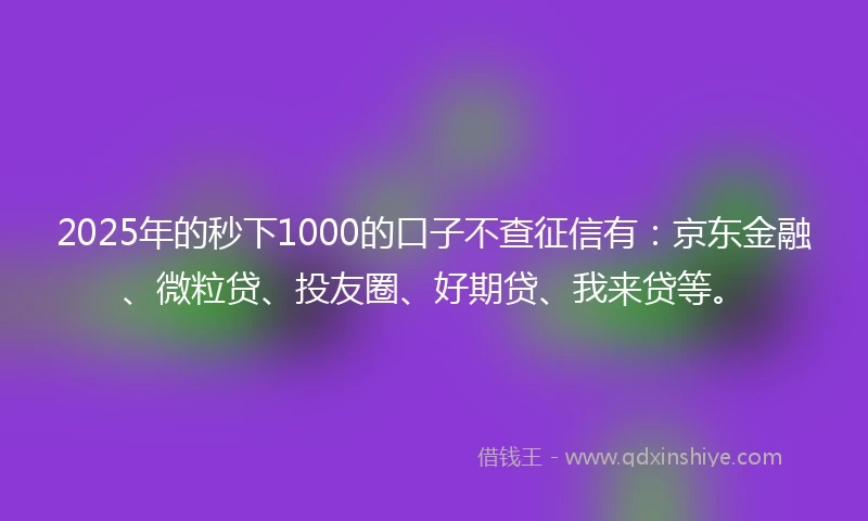 2025年的秒下1000的口子不查征信有：京东金融、微粒贷、投友圈、好期贷、我来贷等。