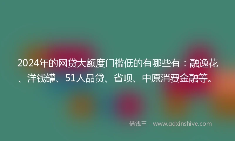 2024年的网贷大额度门槛低的有哪些有：融逸花、洋钱罐、51人品贷、省呗、中原消费金融等。