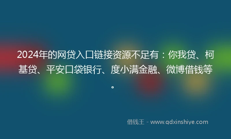 2024年的网贷入口链接资源不足有：你我贷、柯基贷、平安口袋银行、度小满金融、微博借钱等。