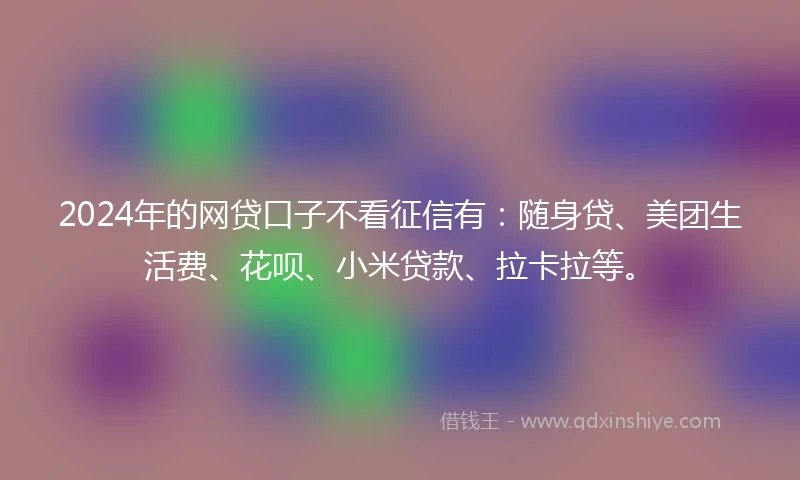 2024年的网贷口子不看征信有：随身贷、美团生活费、花呗、小米贷款、拉卡拉等。