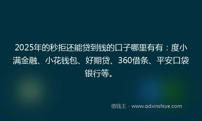 2025年的秒拒还能贷到钱的口子哪里有有：度小满金融、小花钱包、好期贷、360借条、平安口袋银行等。