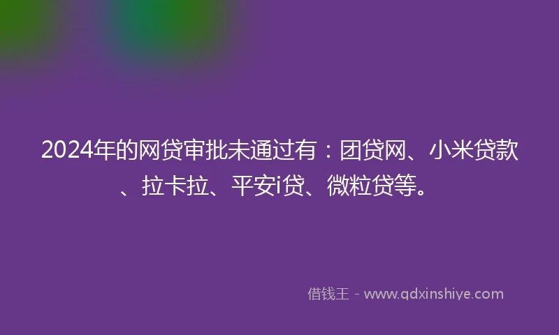 2024年的网贷审批未通过有：团贷网、小米贷款、拉卡拉、平安i贷、微粒贷等。