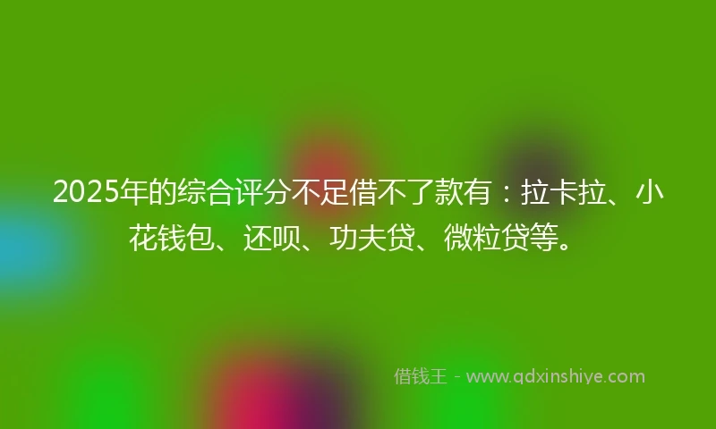 2025年的综合评分不足借不了款有：拉卡拉、小花钱包、还呗、功夫贷、微粒贷等。