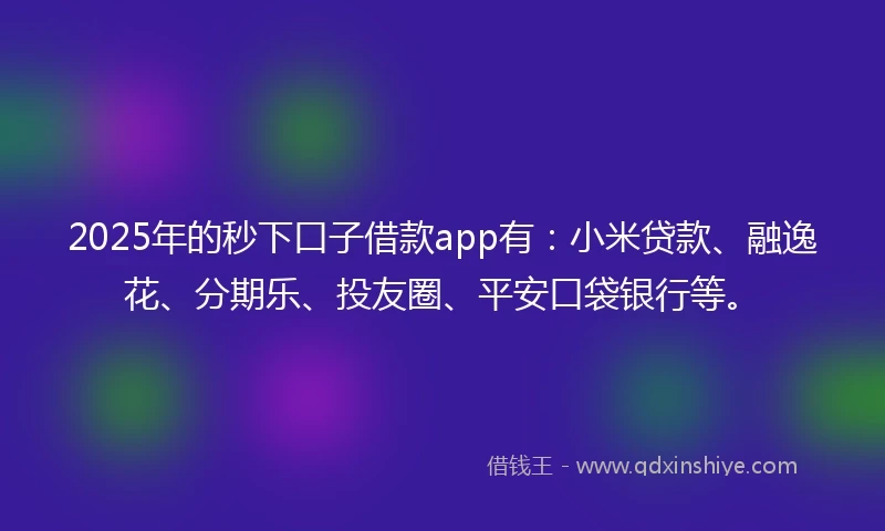 2025年的秒下口子借款app有：小米贷款、融逸花、分期乐、投友圈、平安口袋银行等。