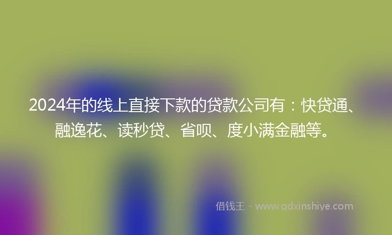 2024年的线上直接下款的贷款公司有：快贷通、融逸花、读秒贷、省呗、度小满金融等。