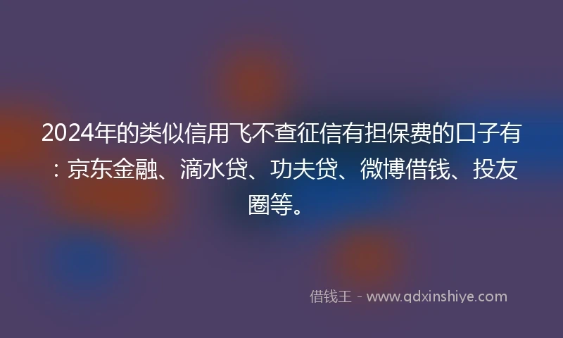 2024年的类似信用飞不查征信有担保费的口子有：京东金融、滴水贷、功夫贷、微博借钱、投友圈等。