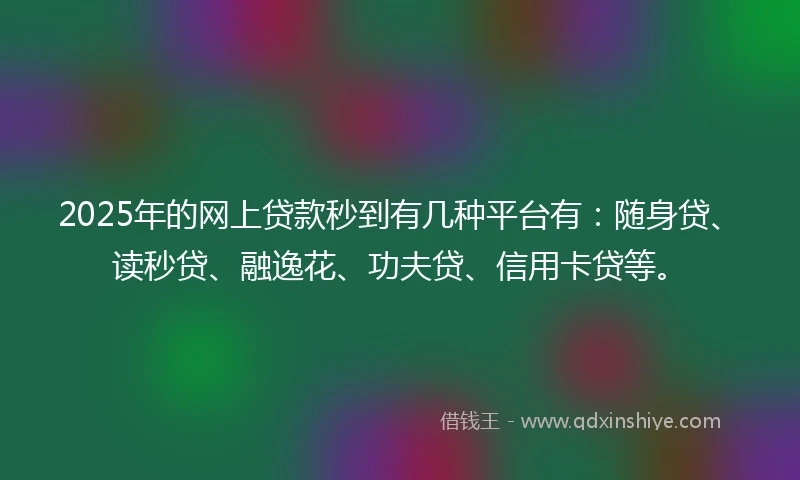 2025年的网上贷款秒到有几种平台有：随身贷、读秒贷、融逸花、功夫贷、信用卡贷等。
