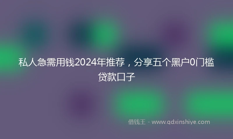 私人急需用钱2024年推荐，分享五个黑户0门槛贷款口子
