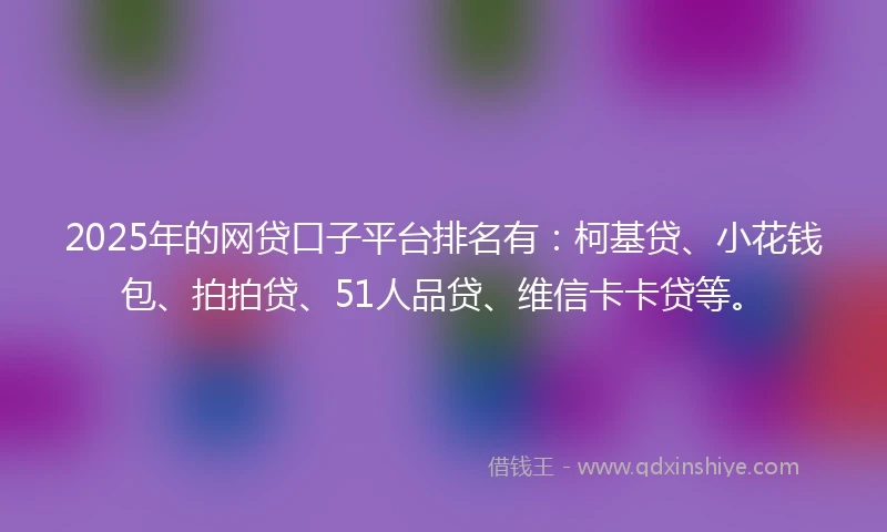 2025年的网贷口子平台排名有：柯基贷、小花钱包、拍拍贷、51人品贷、维信卡卡贷等。