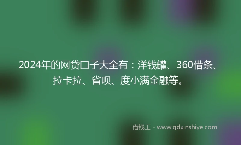 2024年的网贷囗子大全有：洋钱罐、360借条、拉卡拉、省呗、度小满金融等。