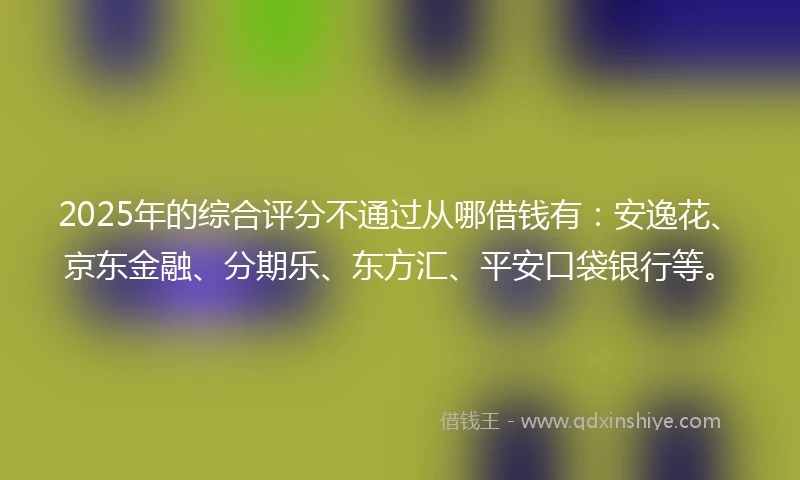 2025年的综合评分不通过从哪借钱有：安逸花、京东金融、分期乐、东方汇、平安口袋银行等。