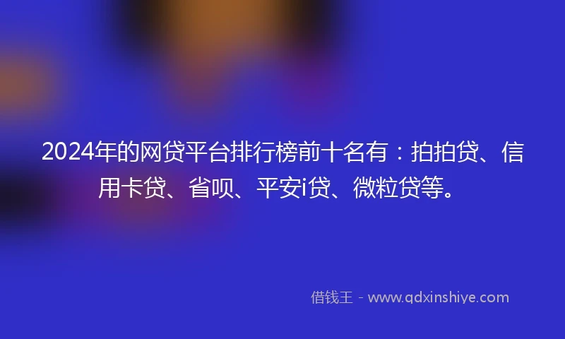 2024年的网贷平台排行榜前十名有：拍拍贷、信用卡贷、省呗、平安i贷、微粒贷等。