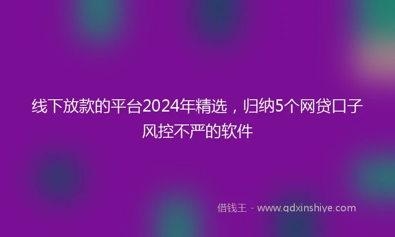线下放款的平台2024年精选，归纳5个网贷口子风控不严的软件