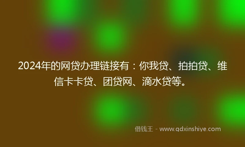 2024年的网贷办理链接有：你我贷、拍拍贷、维信卡卡贷、团贷网、滴水贷等。