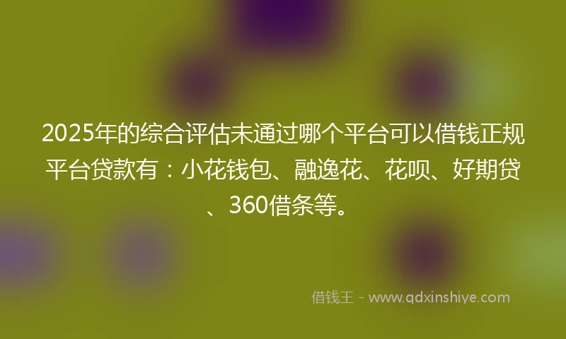 2025年的综合评估未通过哪个平台可以借钱正规平台贷款有：小花钱包、融逸花、花呗、好期贷、360借条等。
